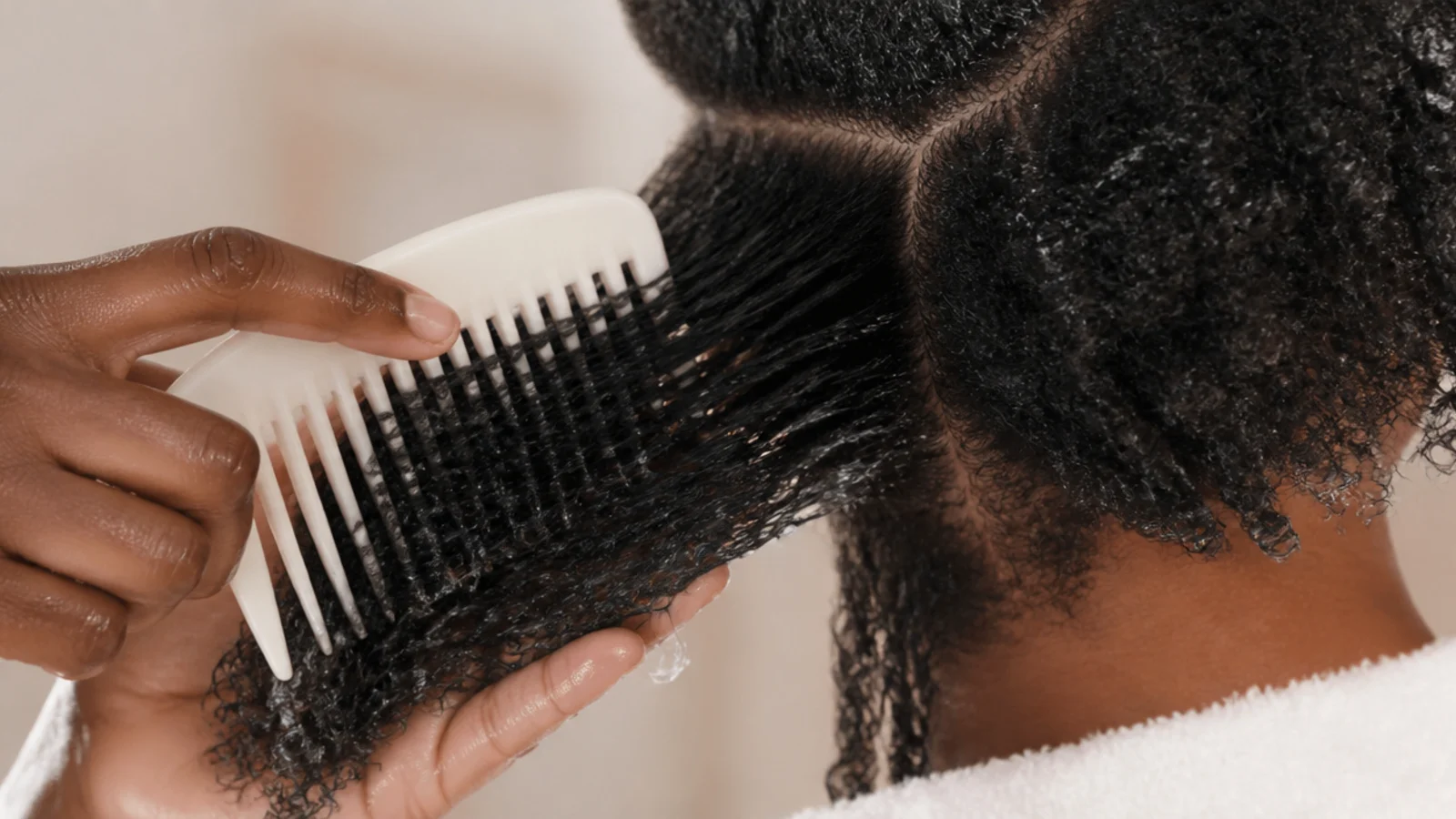 Hair clipped into four parts with one section being combed