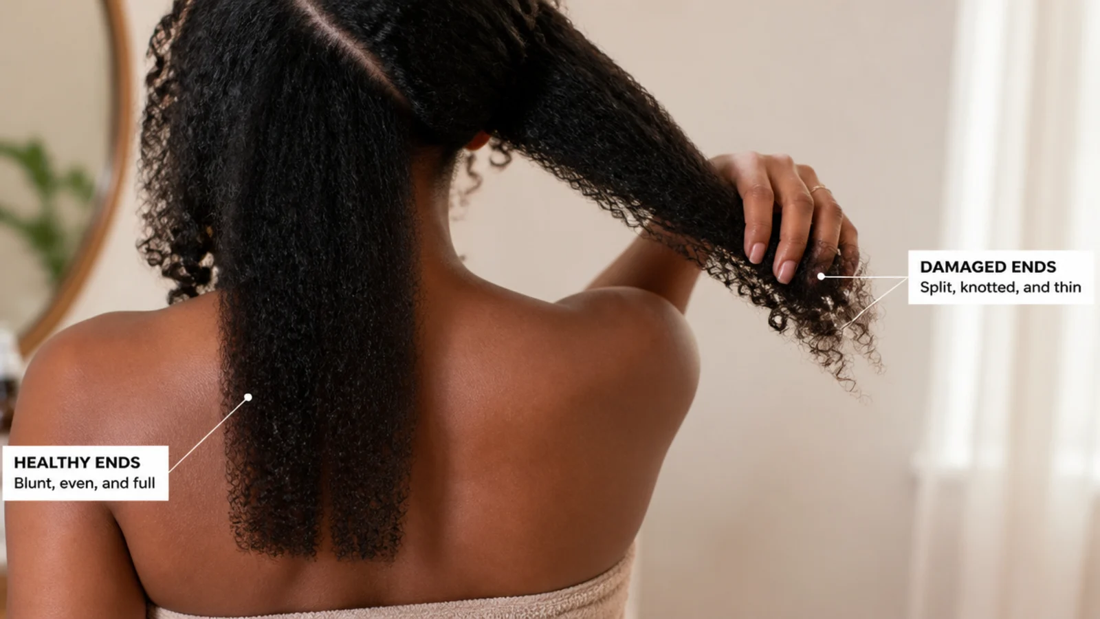 Short broken strands collected on a comb beside longer shed hairs