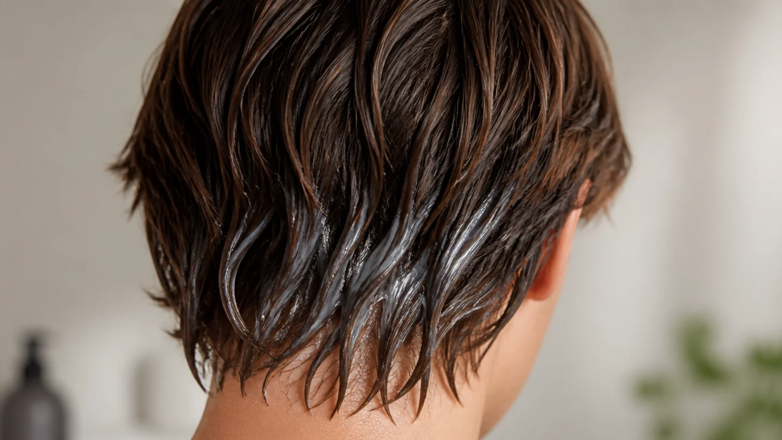 Conditioner being worked into the ends of grown out hair