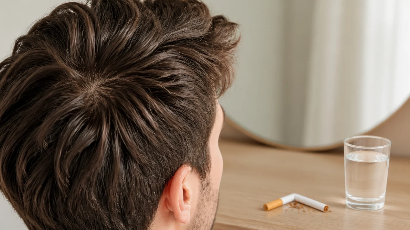 A broken cigarette left on a table beside an empty pack