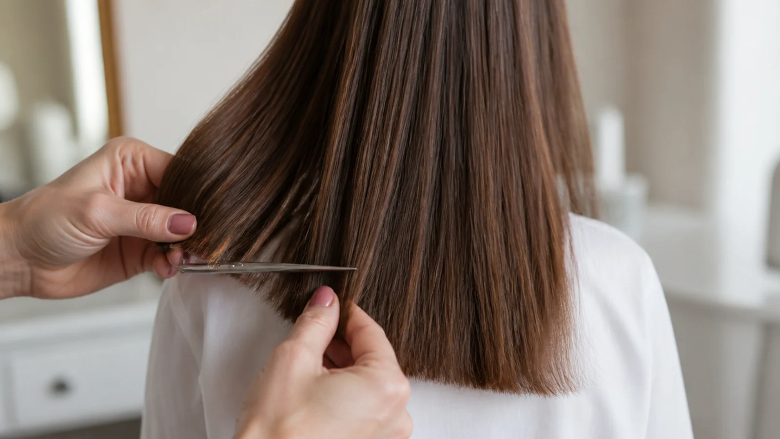 Scissors taking a small amount from blunt cut ends