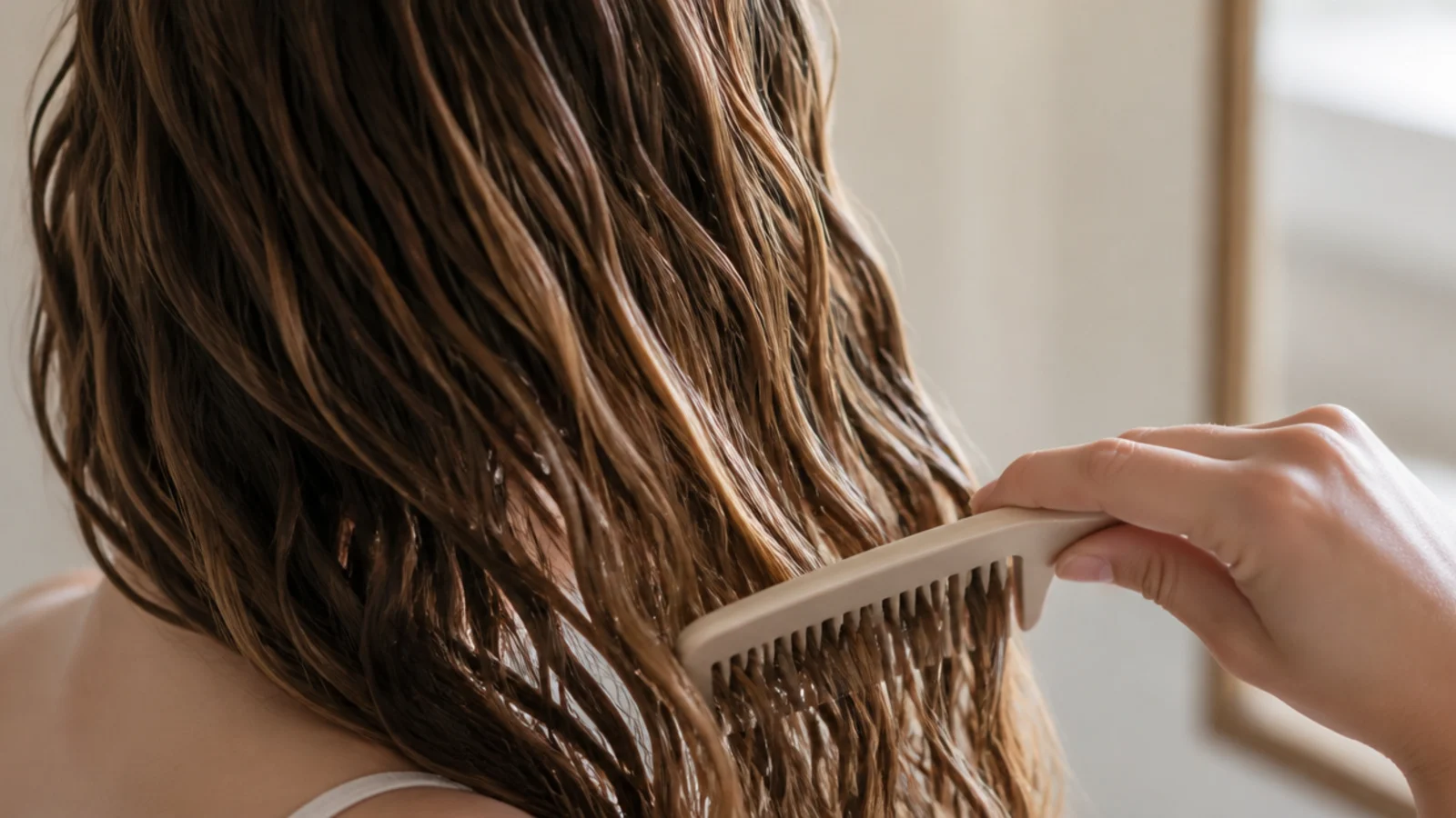 A comb working through the last inches of a damp section