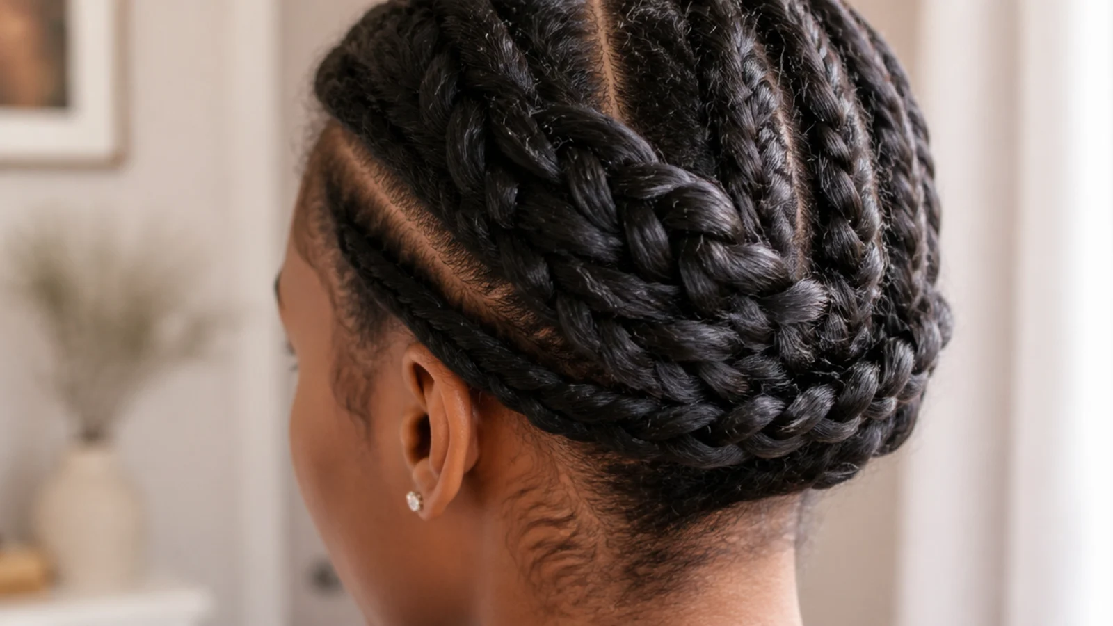 A long loose braid resting over one shoulder
