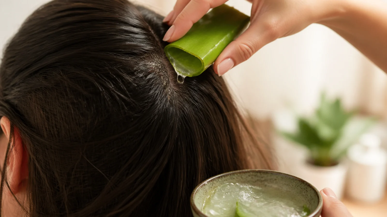 Fresh aloe gel scraped from a cut leaf into a small dish