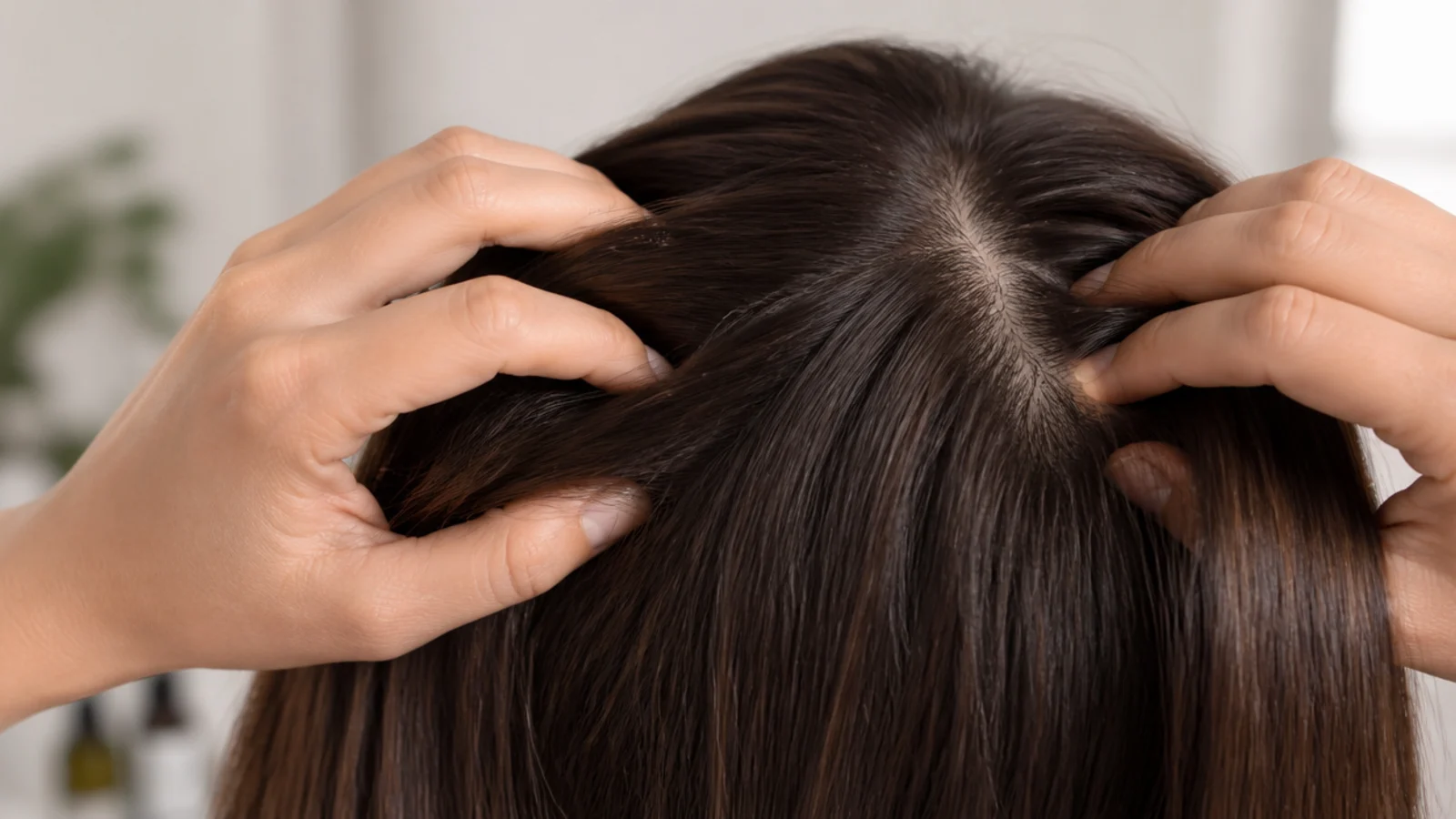 Fingertips pressing in circles across the top of the scalp