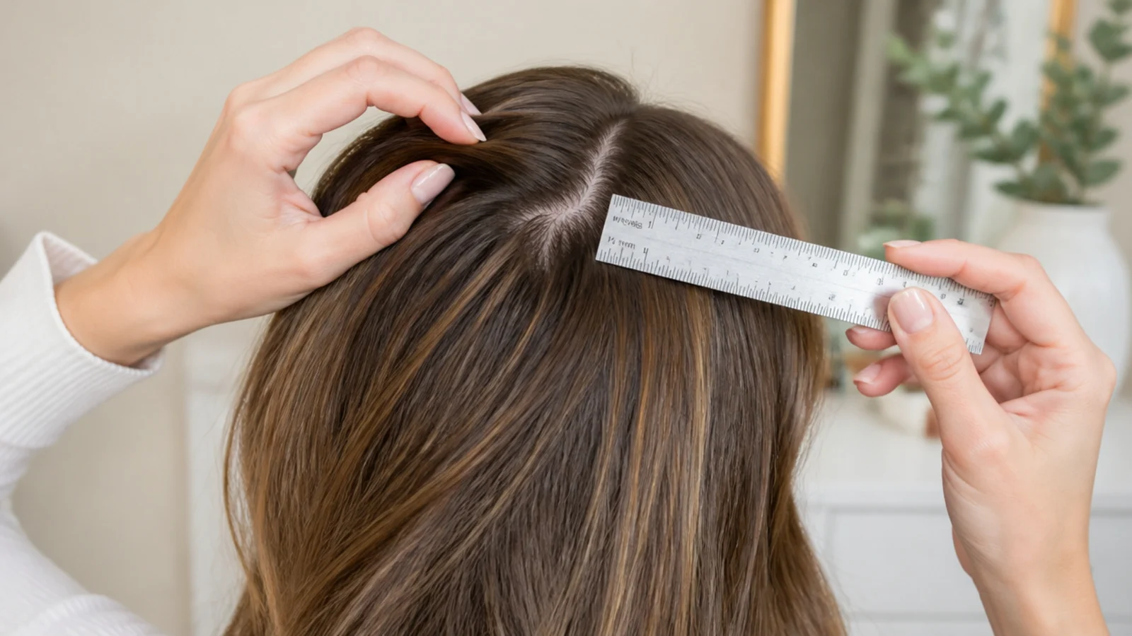 A ruler held against a section of hair to check length