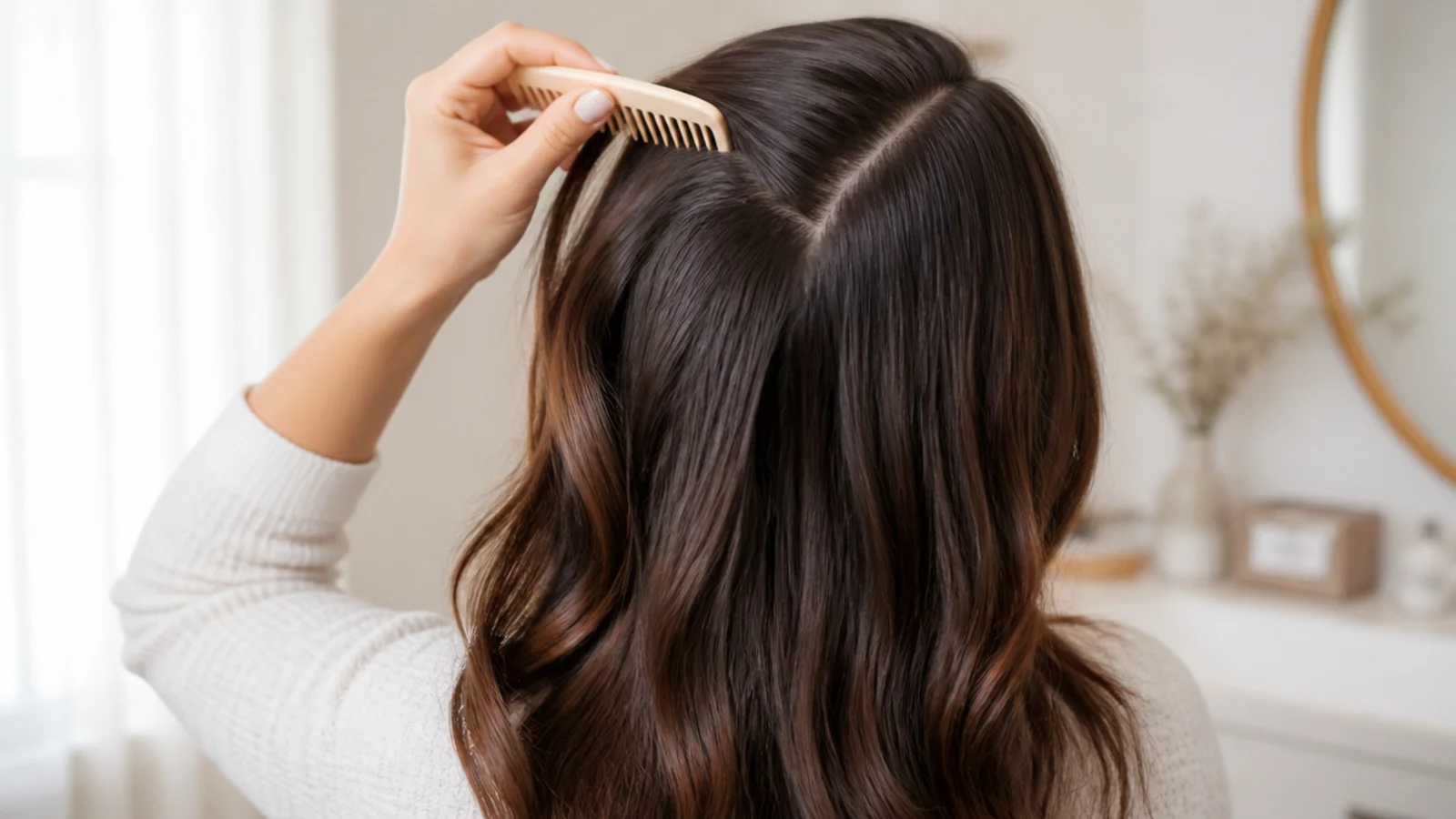 Shampoo being worked into the scalp with the fingertips