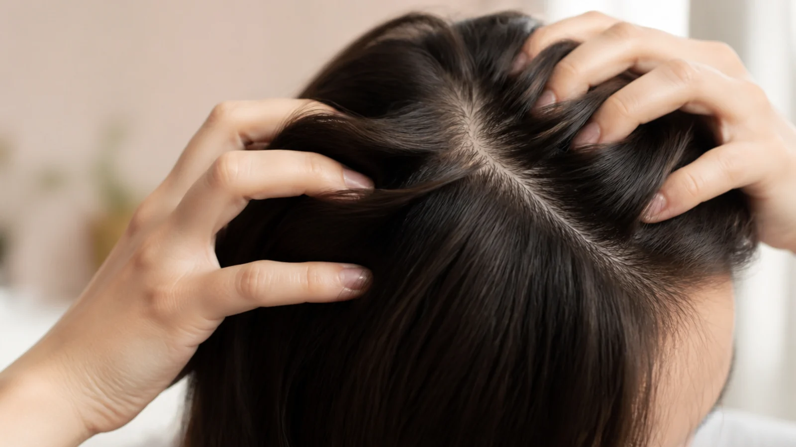 Fingertips working small circles into the scalp