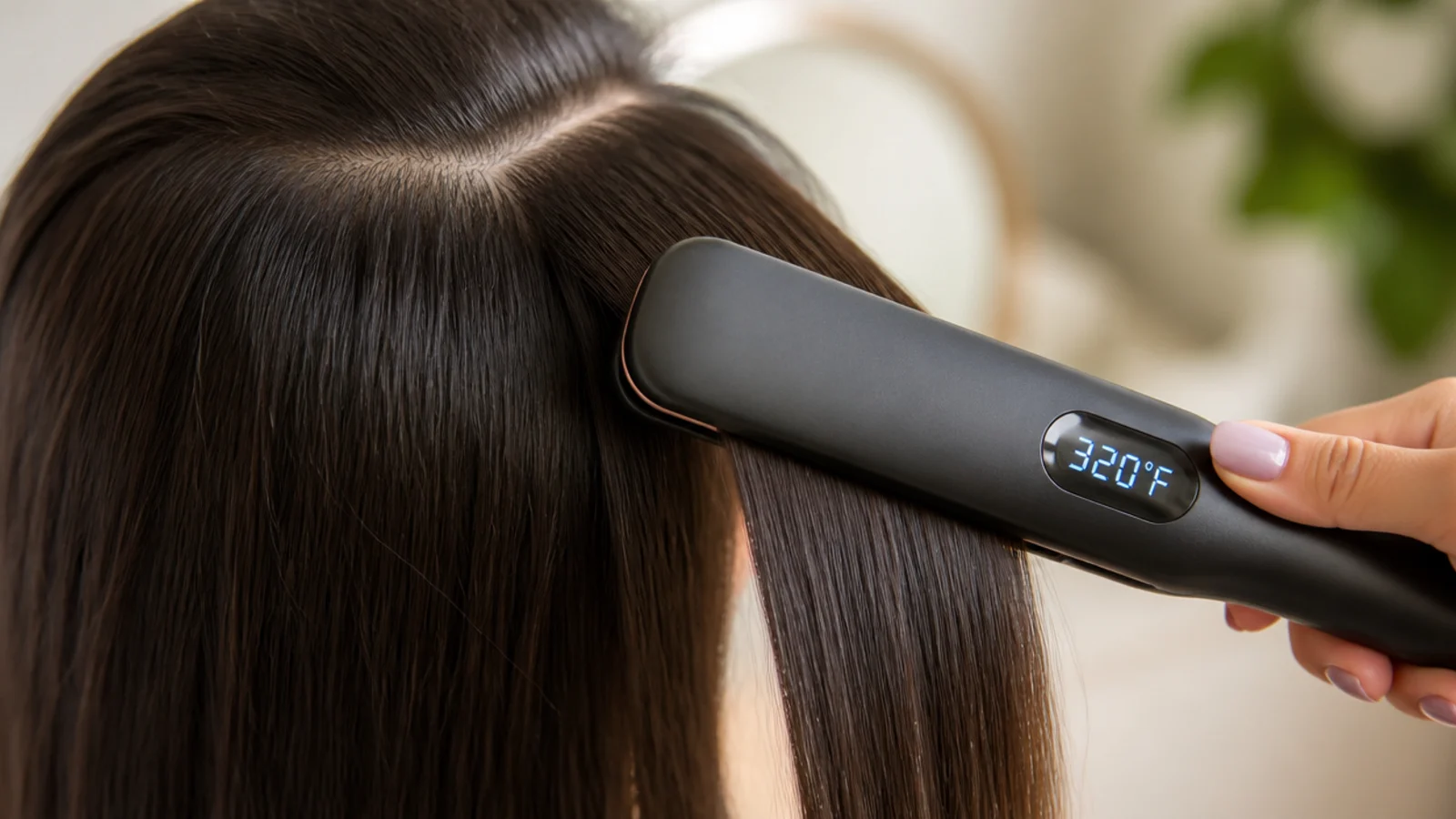 A straightener with its temperature display in view