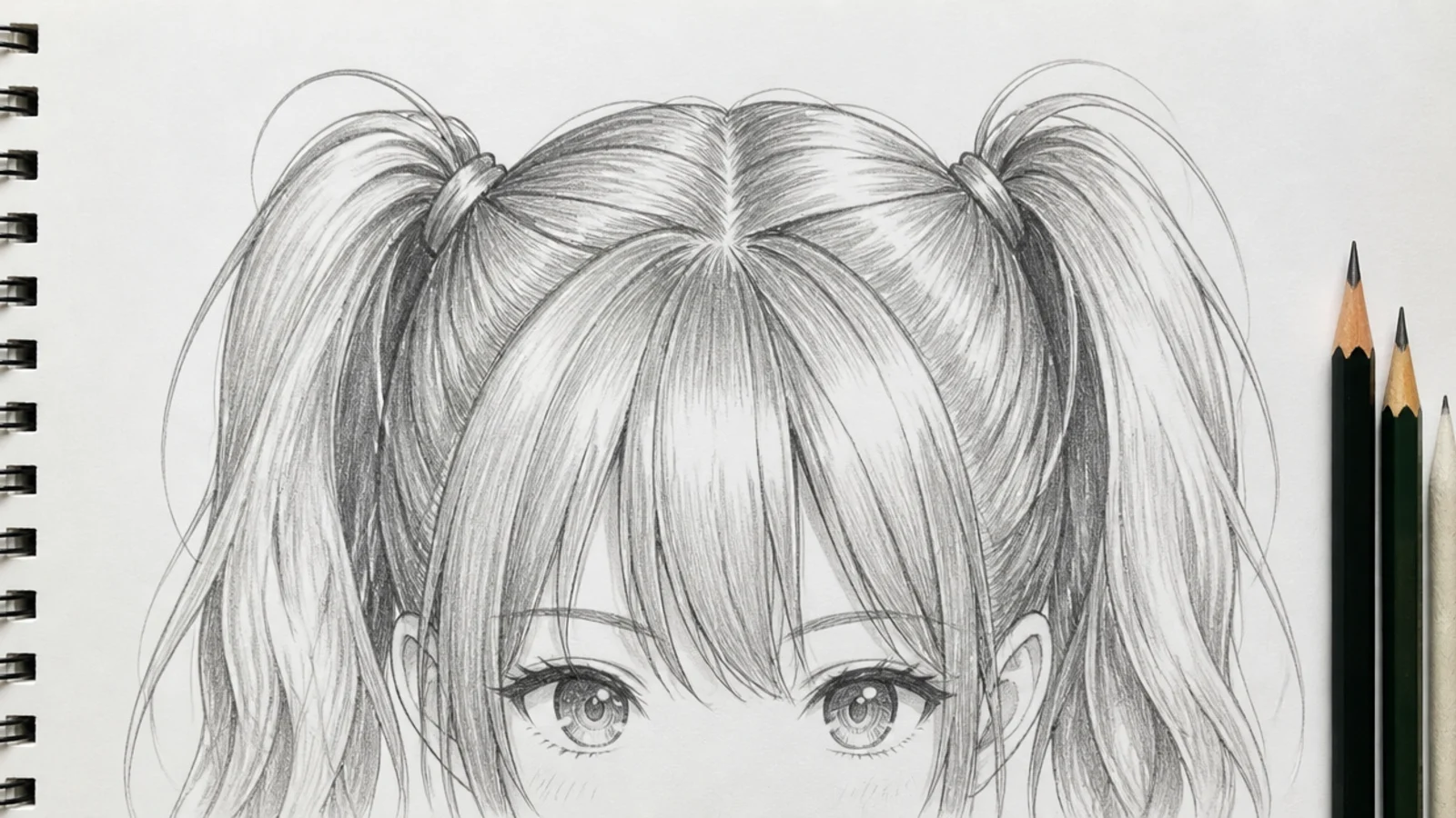 A sketch of anime twin tails tied high on each side