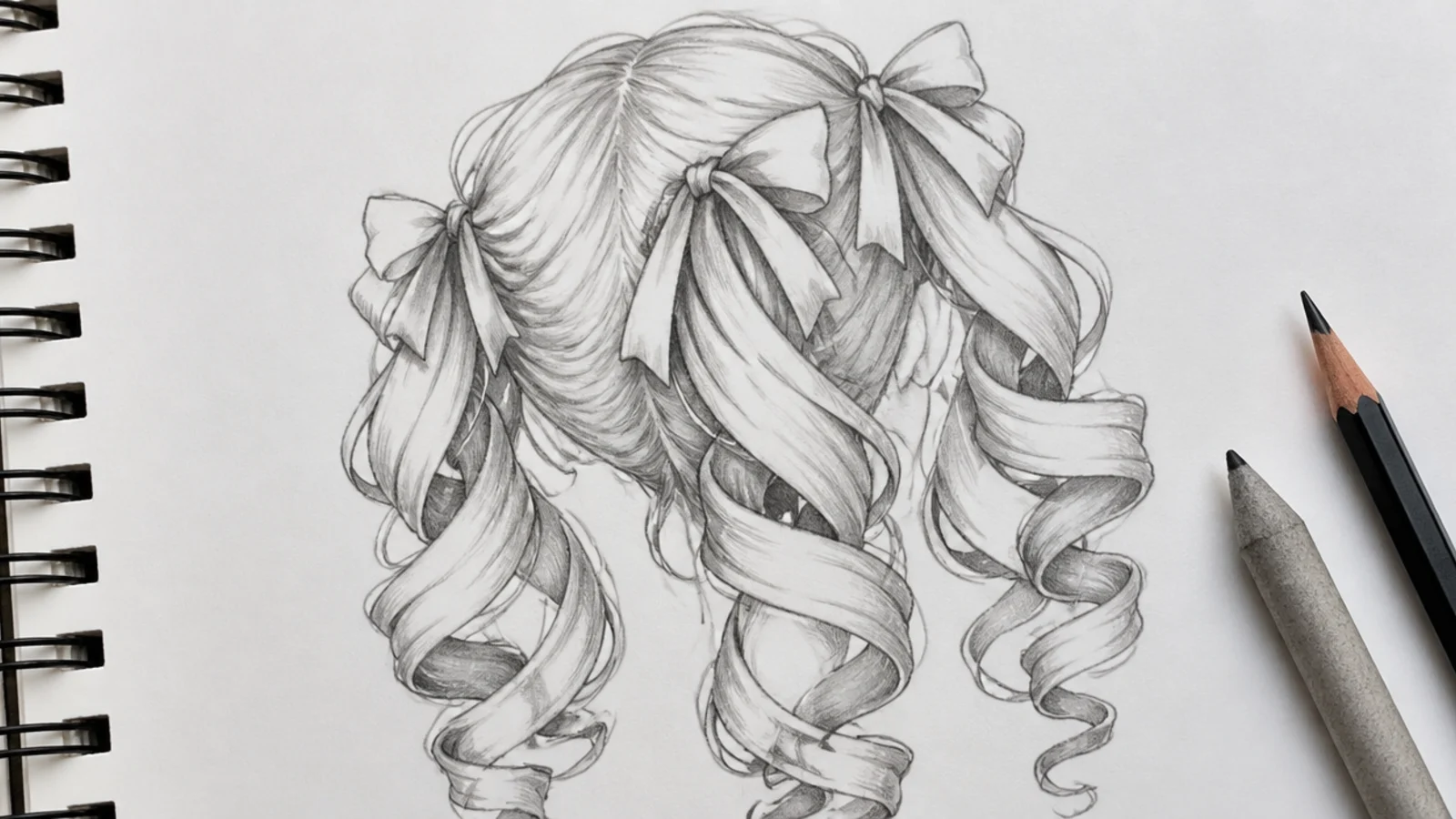 A pencil study of spiralling anime curls