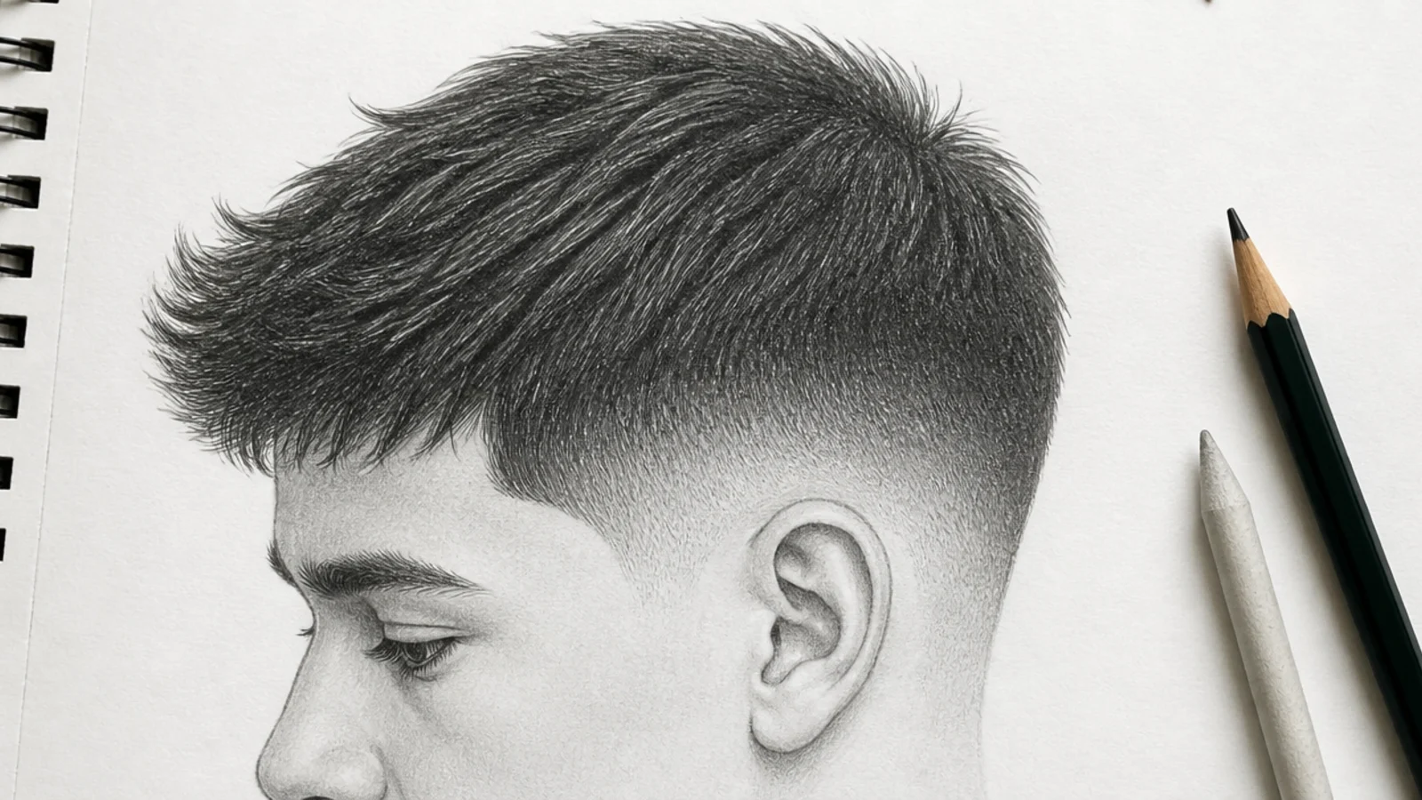 A graphite sketch of a taper fade with a smooth tonal gradient at the side