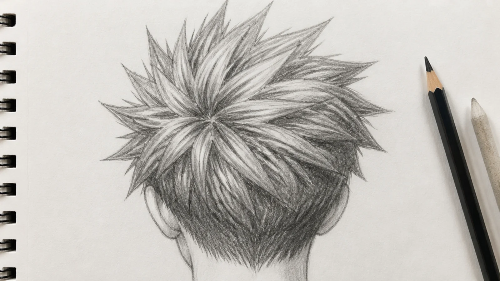 A sketch of short spiky hair with uneven points