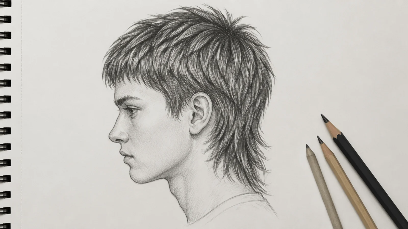 A pencil sketch of a mullet seen from a three quarter angle
