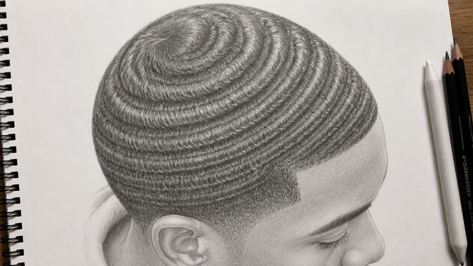 A pencil sketch of 360 waves rippling out from the crown