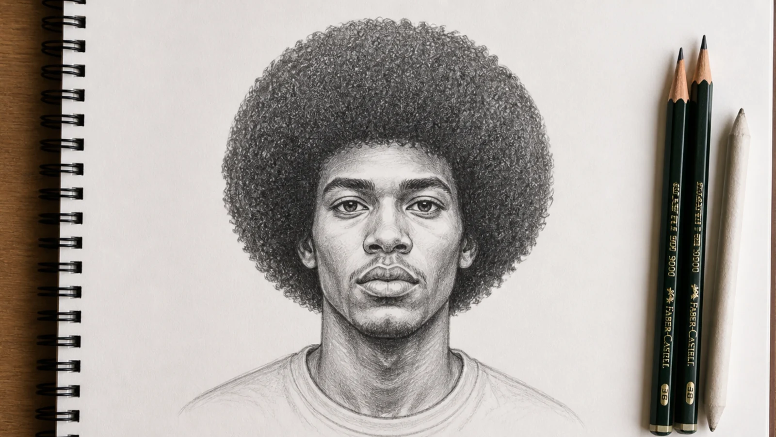 A front view sketch of a rounded afro with a broken coil edge