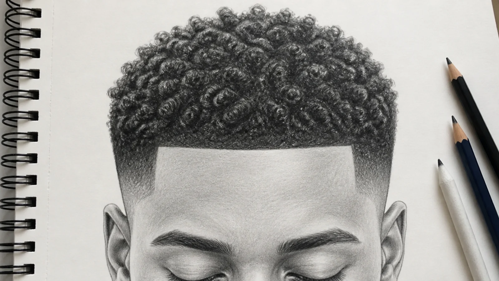 A sketch of evenly coiled sponge curls above a sharp lineup