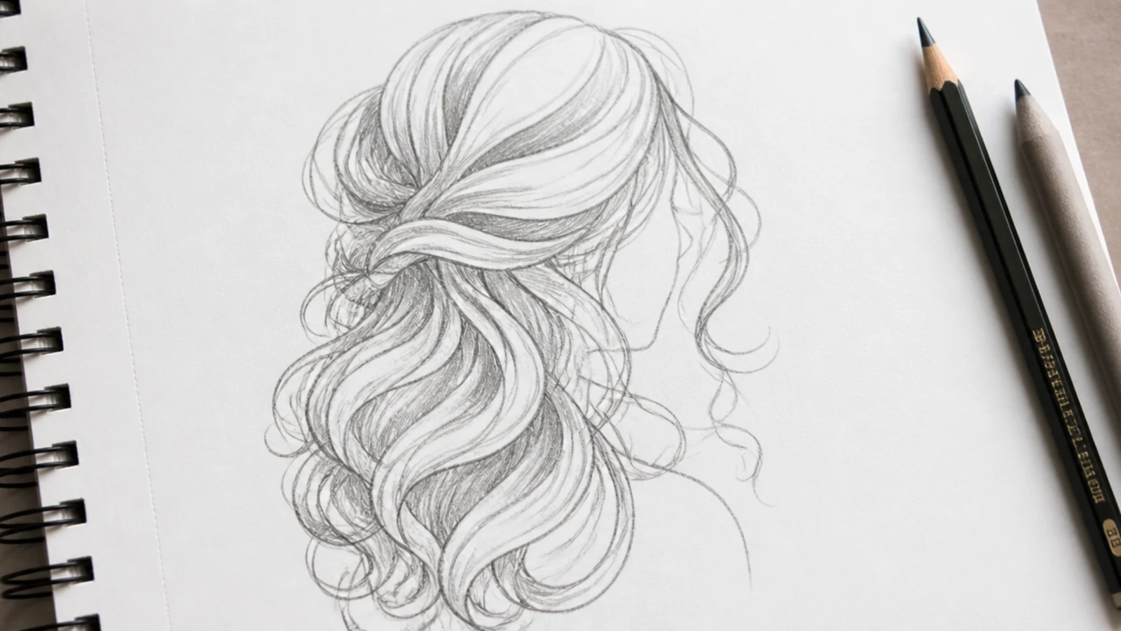 A sketchbook page of curls drawn in flowing lines of even weight
