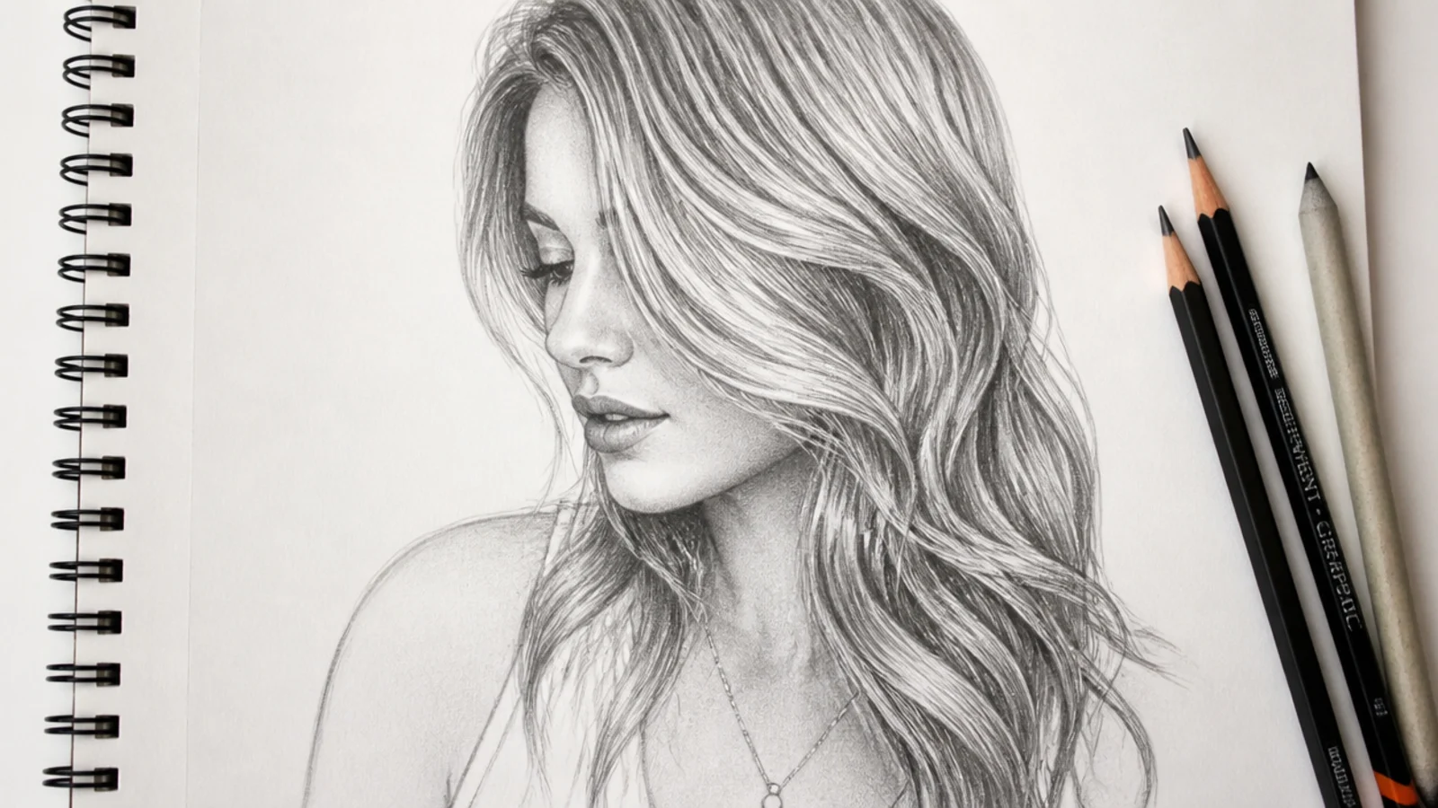 A sketch of loose waves gathered over one shoulder