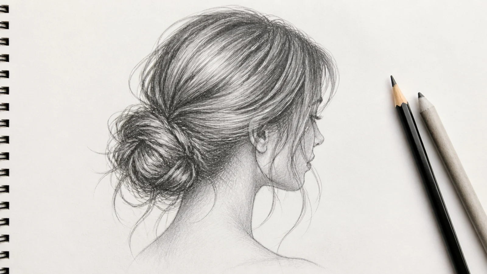 A sketch of a loosely gathered bun low at the nape