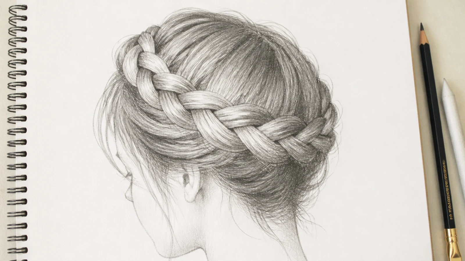 A sketch of a braid wrapped around the crown of the head