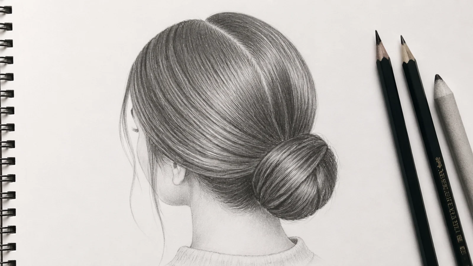 A sketch of hair pulled tight into a neat low bun
