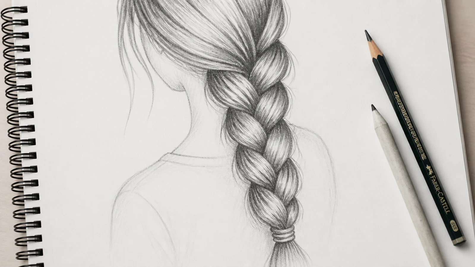 A sketch of a braid worn over one shoulder