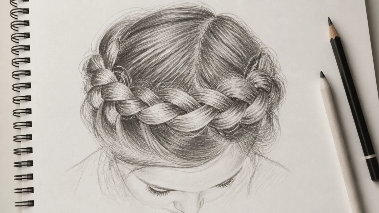 A sketch of a braid wrapped across the top of the head
