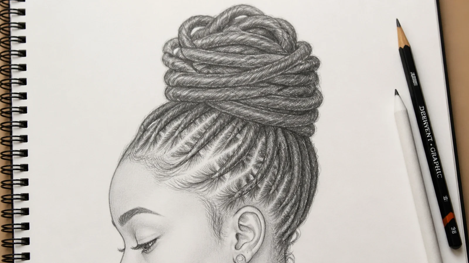 A drawing of locs coiled into a large bun