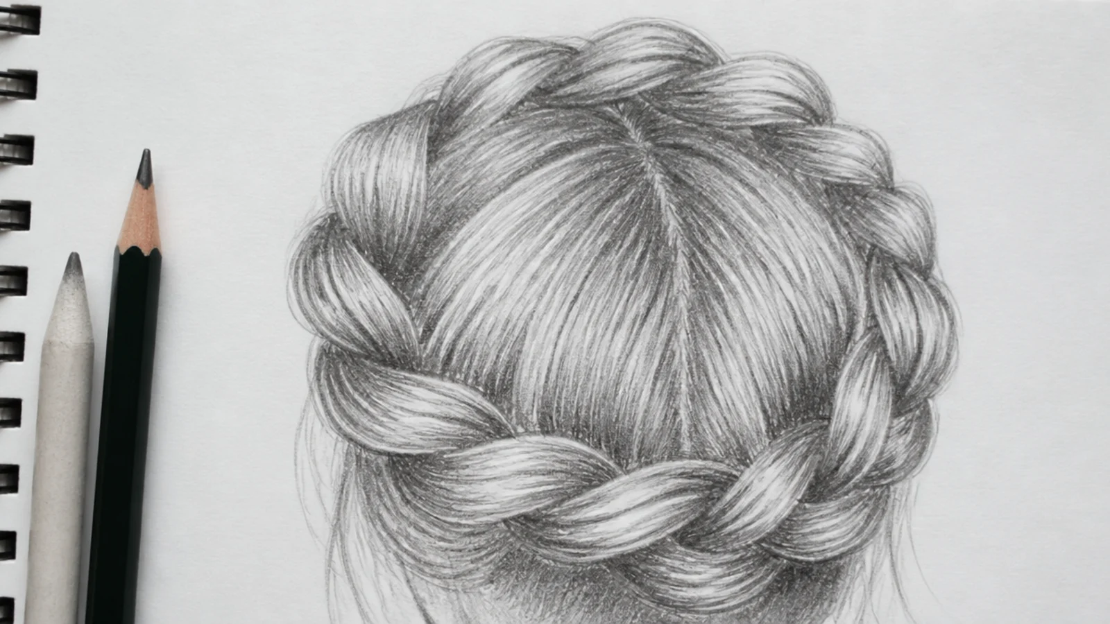 An overhead drawing of a braid circling the crown