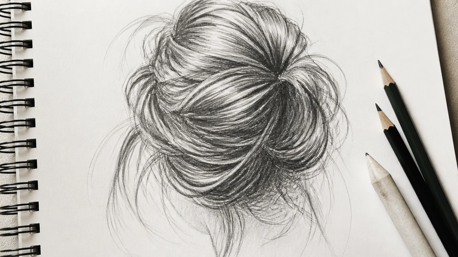 A drawing of a loosely gathered messy bun