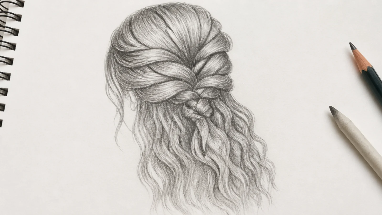 A drawing of a braid coming loose halfway down its length