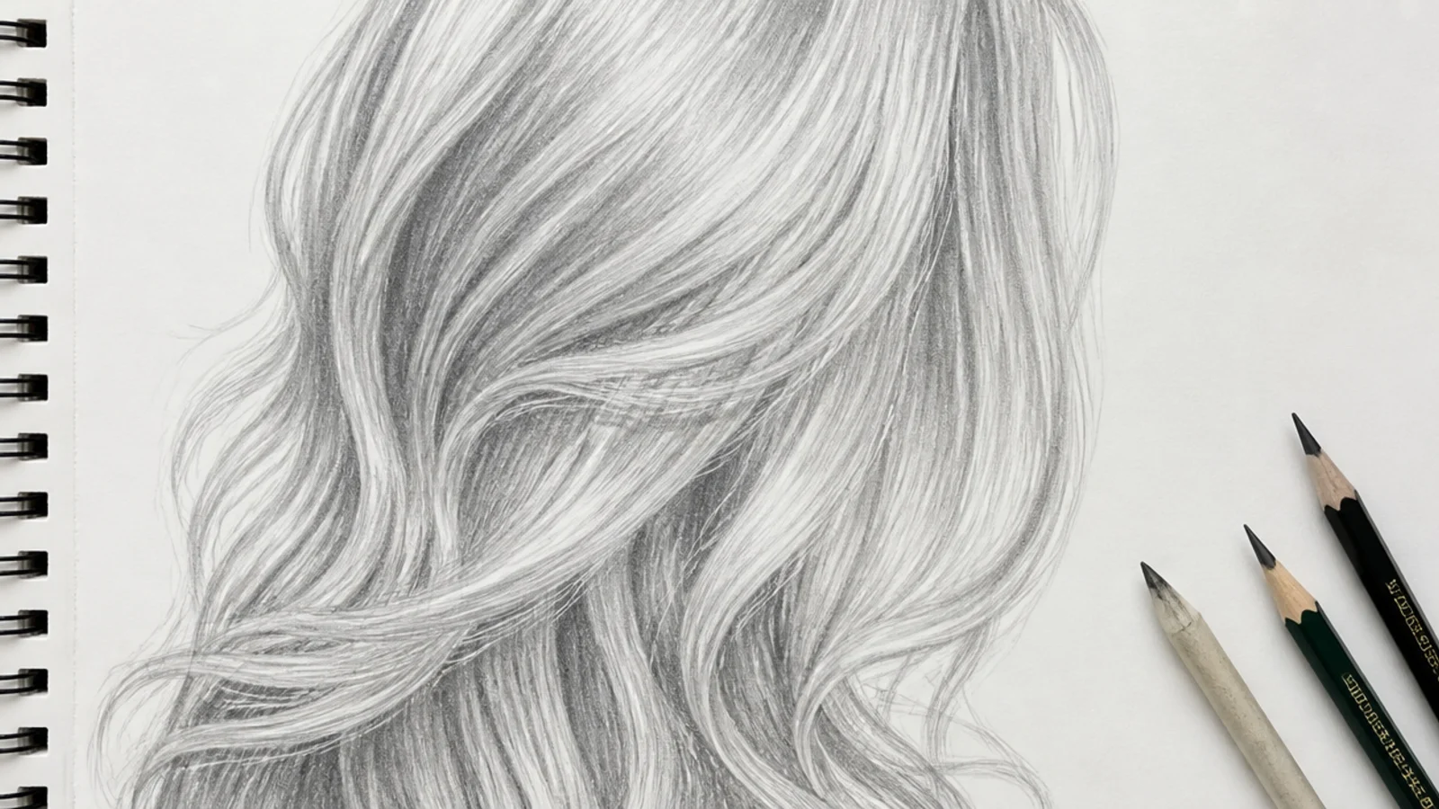 A drawing of silver grey hair with bright lifted highlights