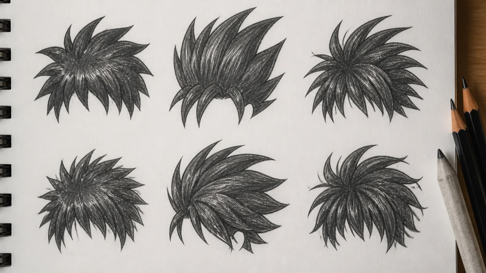 A drawing of bold spiky anime hair as a strong silhouette