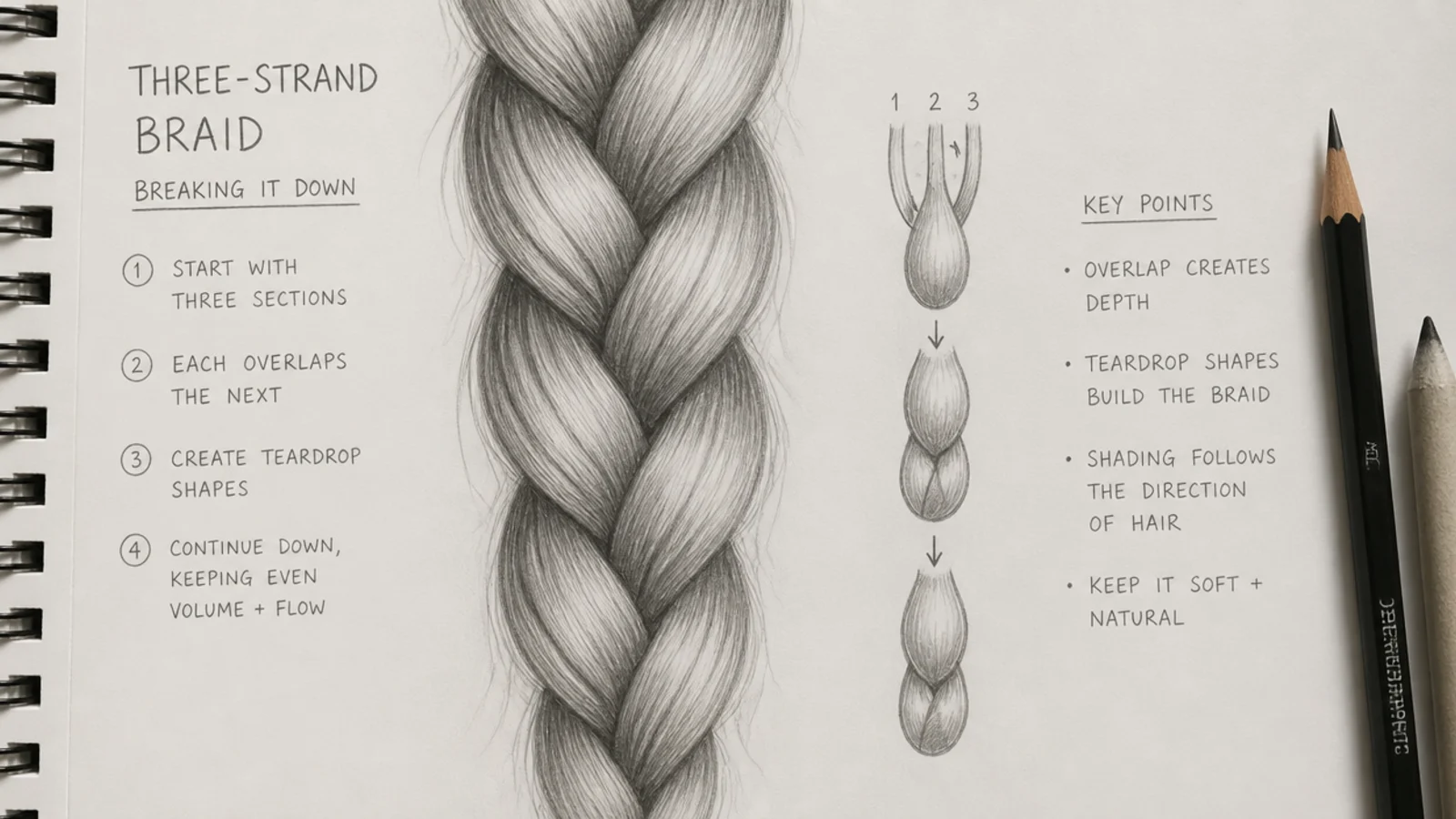 A diagram breaking a braid down into alternating teardrop shapes