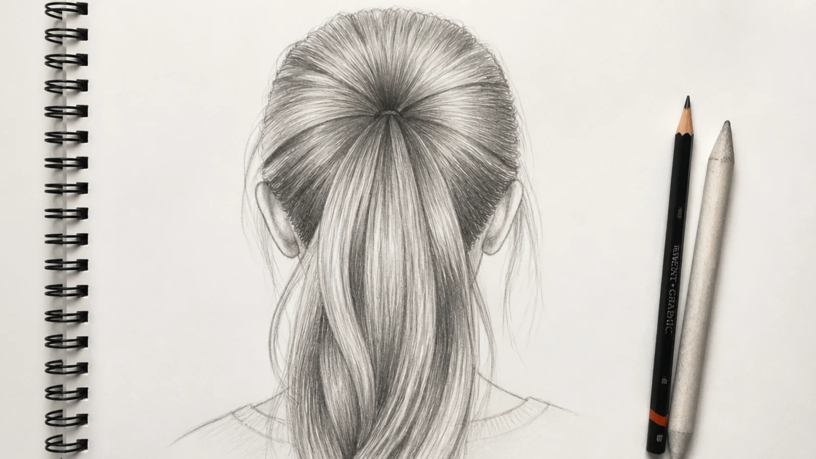 A back view study of a high ponytail and its tension lines