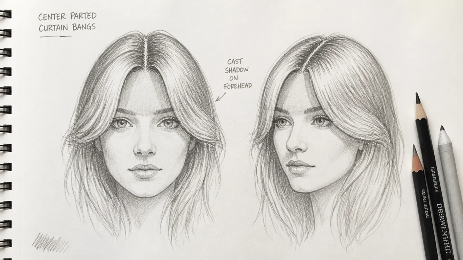 Curtain bangs studied from the front and in profile