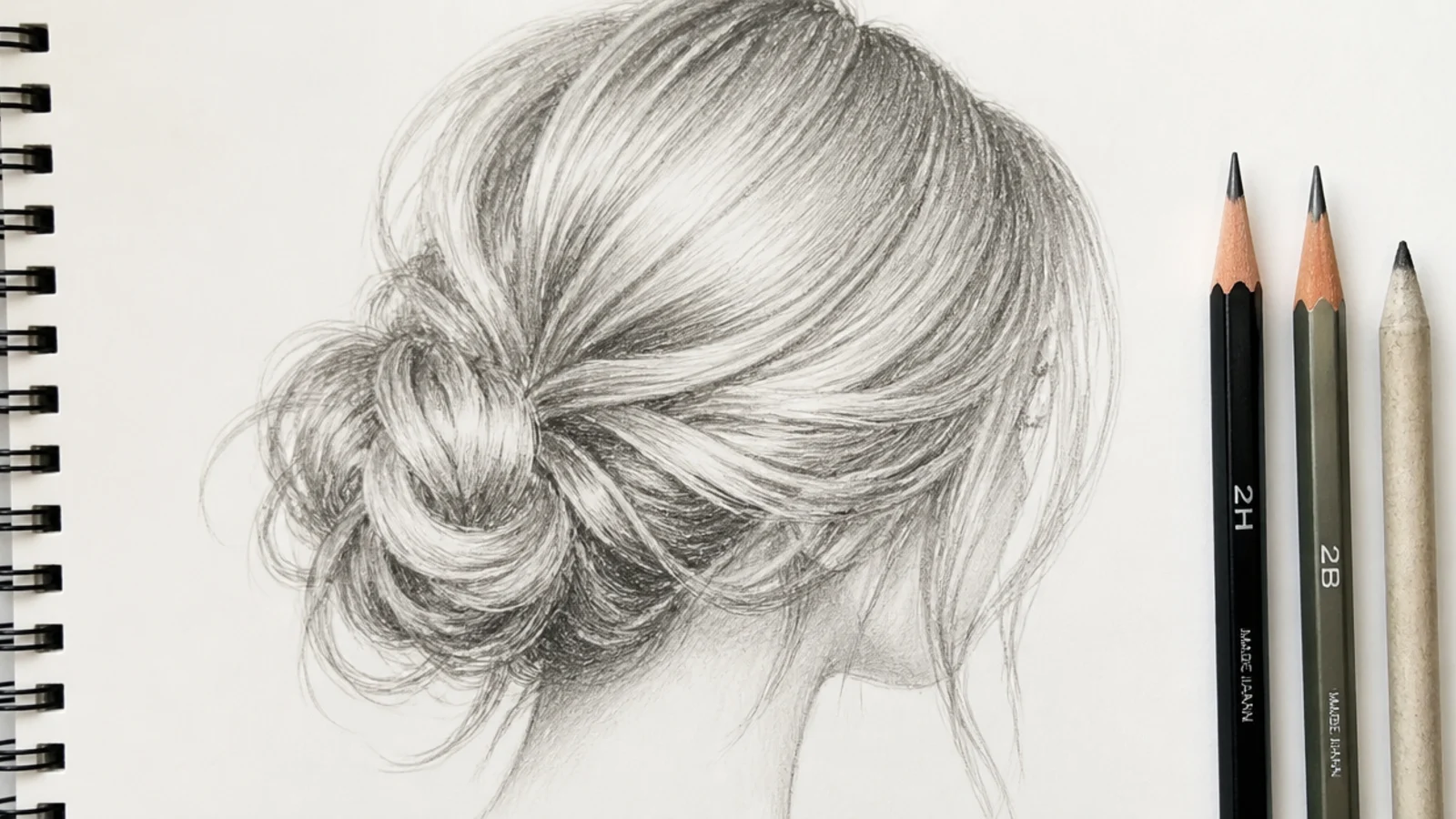 A lightly shaded pencil drawing of blonde hair with pale mid tones
