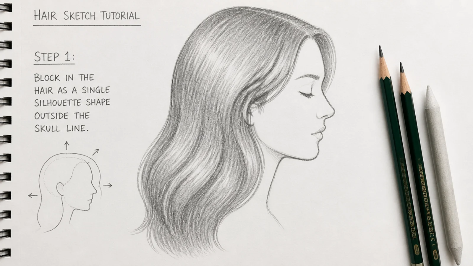 A blank hair silhouette outlined in pencil with no interior detail