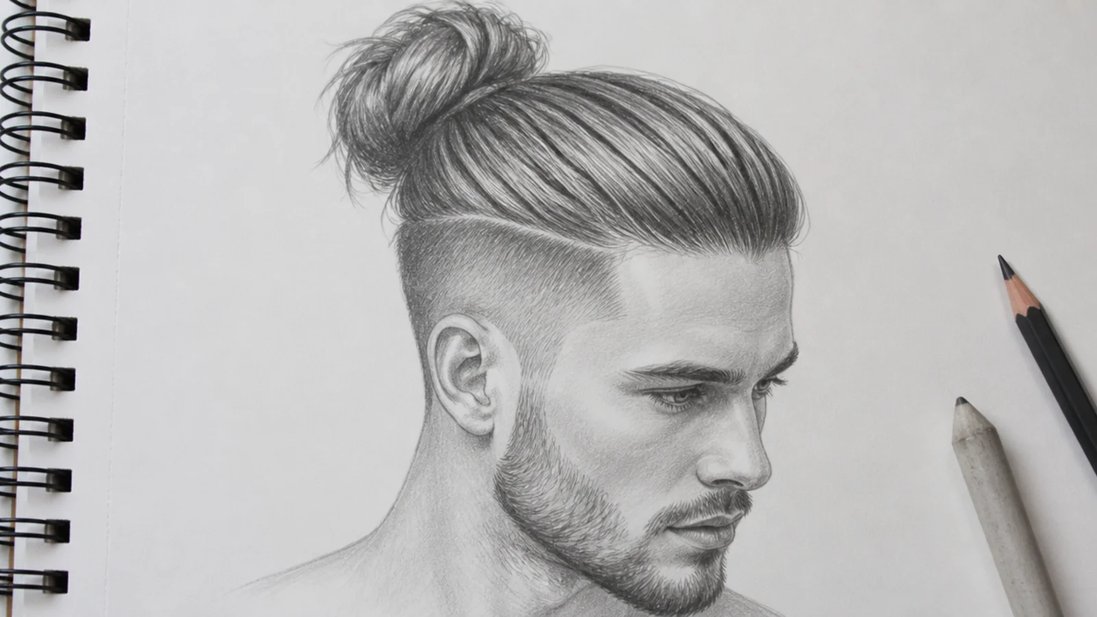 A sketch of a man bun above a shaved undercut