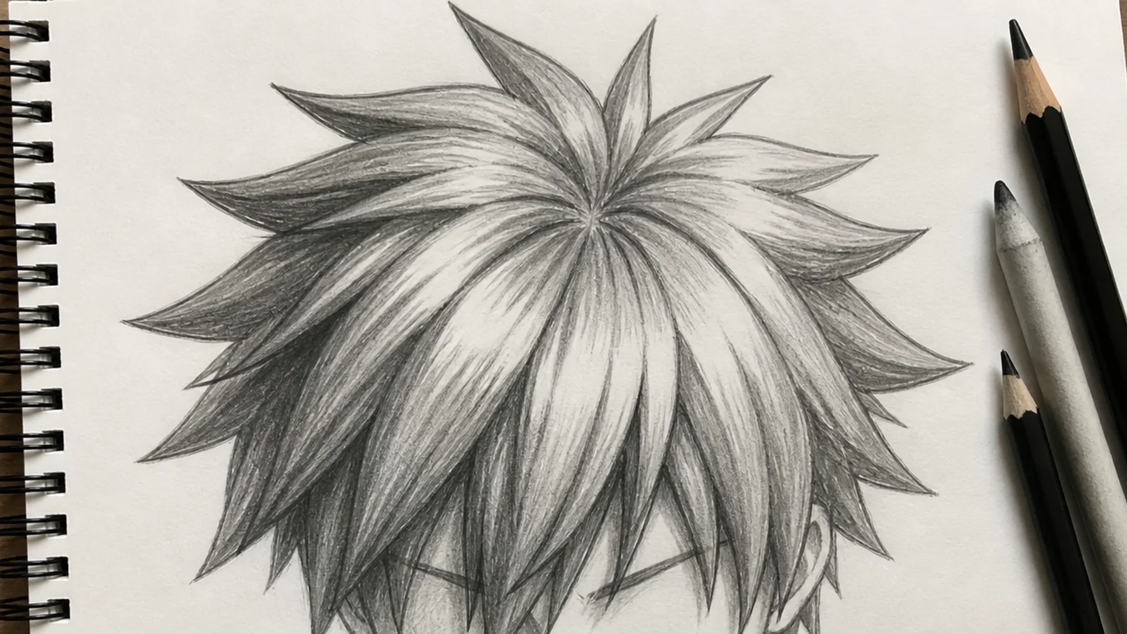 A sketch of stylised spiky anime hair in bold wedges