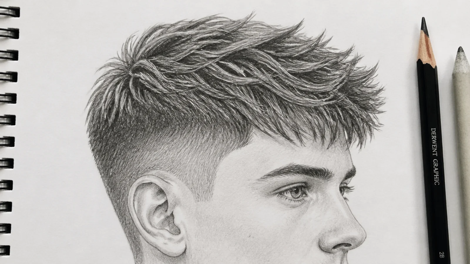 A pencil drawing of a spiky textured crop with clumped tapering tips