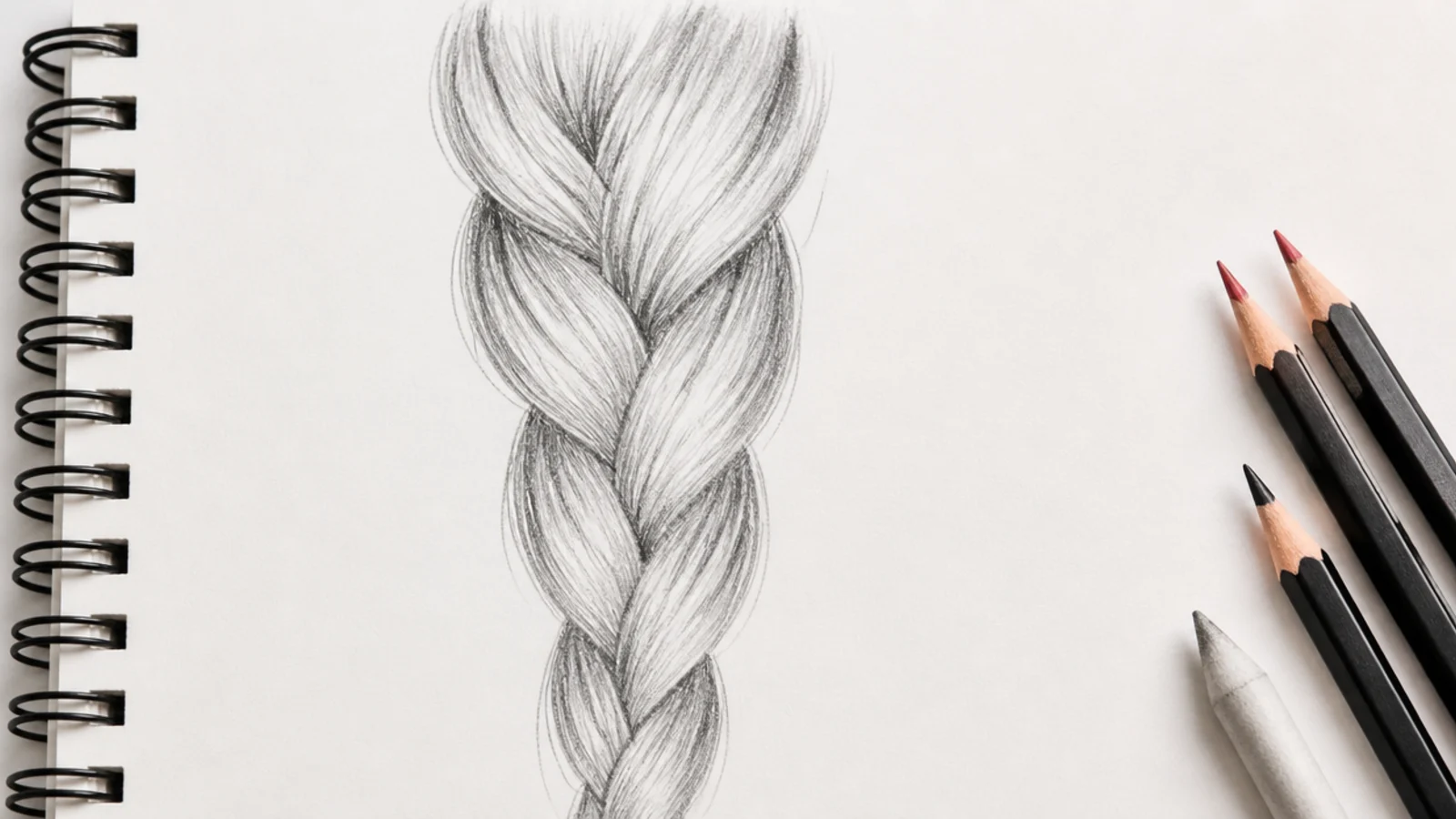 A pencil diagram breaking a braid down into stacked chevron shaped wedges
