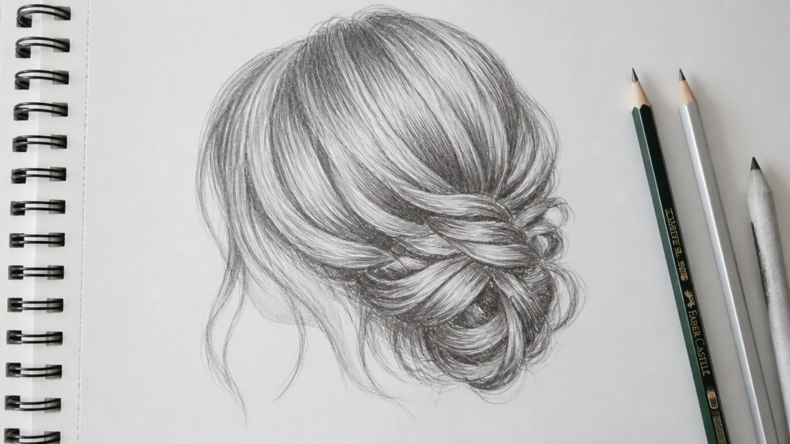 An even mid grey tone laid across a pencil hair drawing except at the highlight