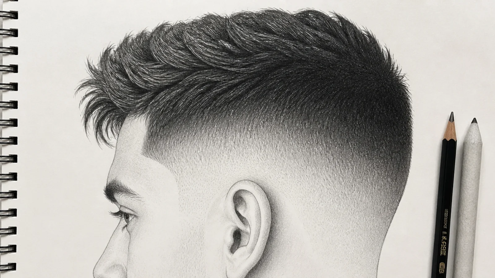 A pencil drawing of a skin fade shading smoothly from dark to bare paper