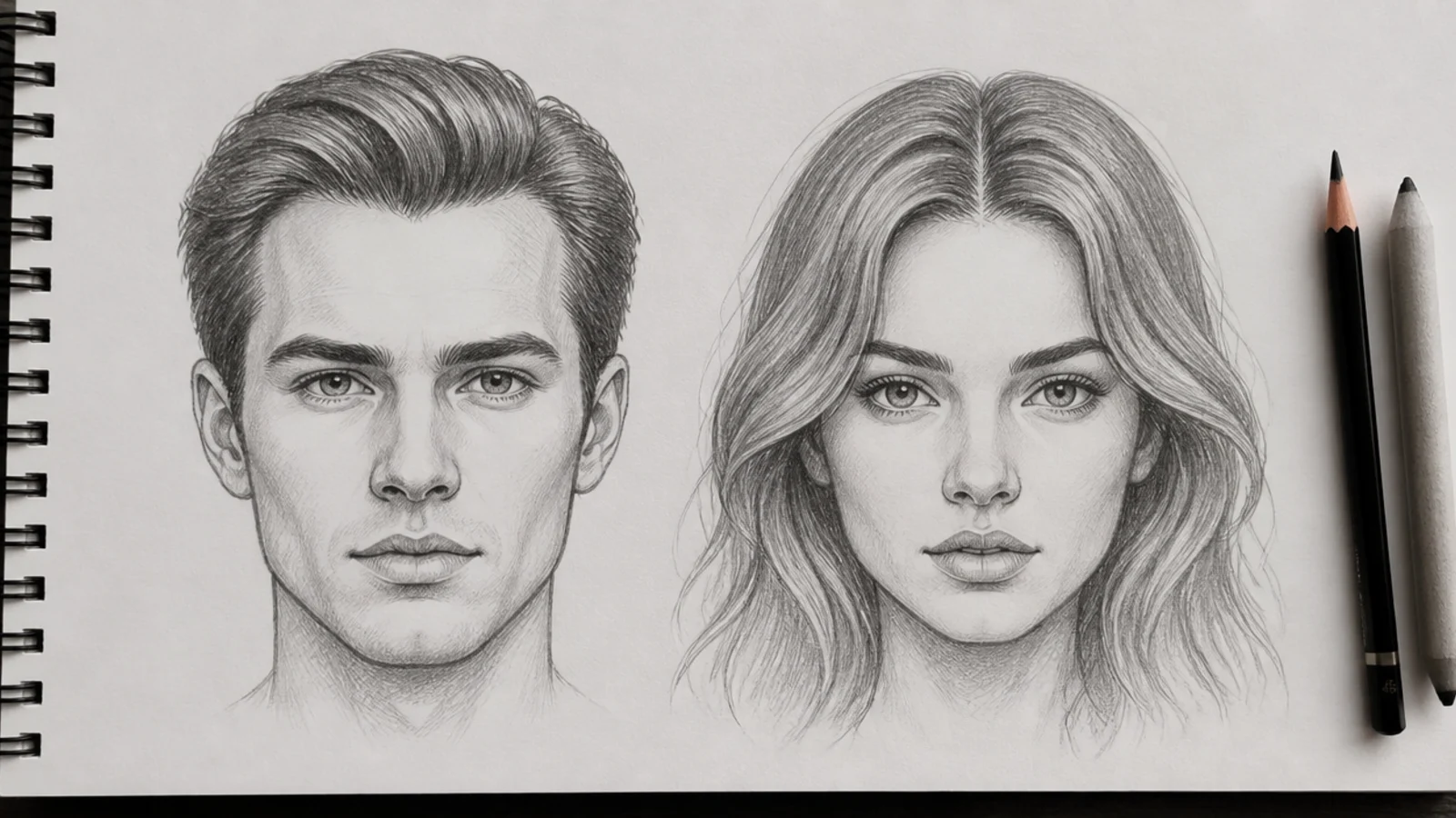 20 Male Hair Sketch Studies With Female Comparisons