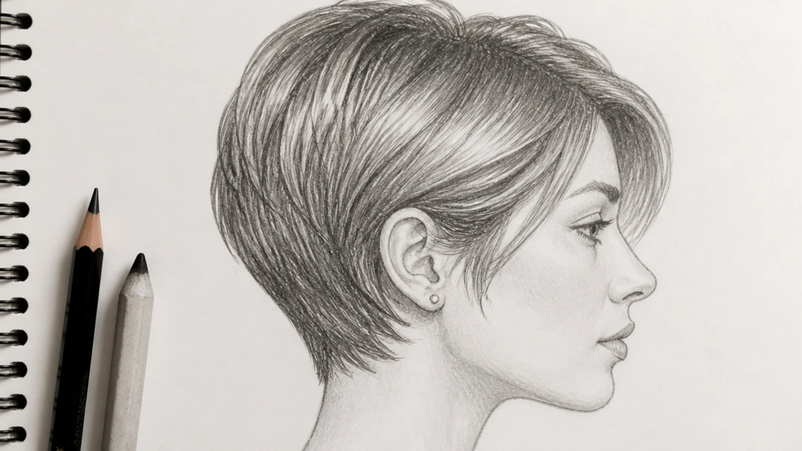 A side view pencil drawing of hair tapering softly into the nape