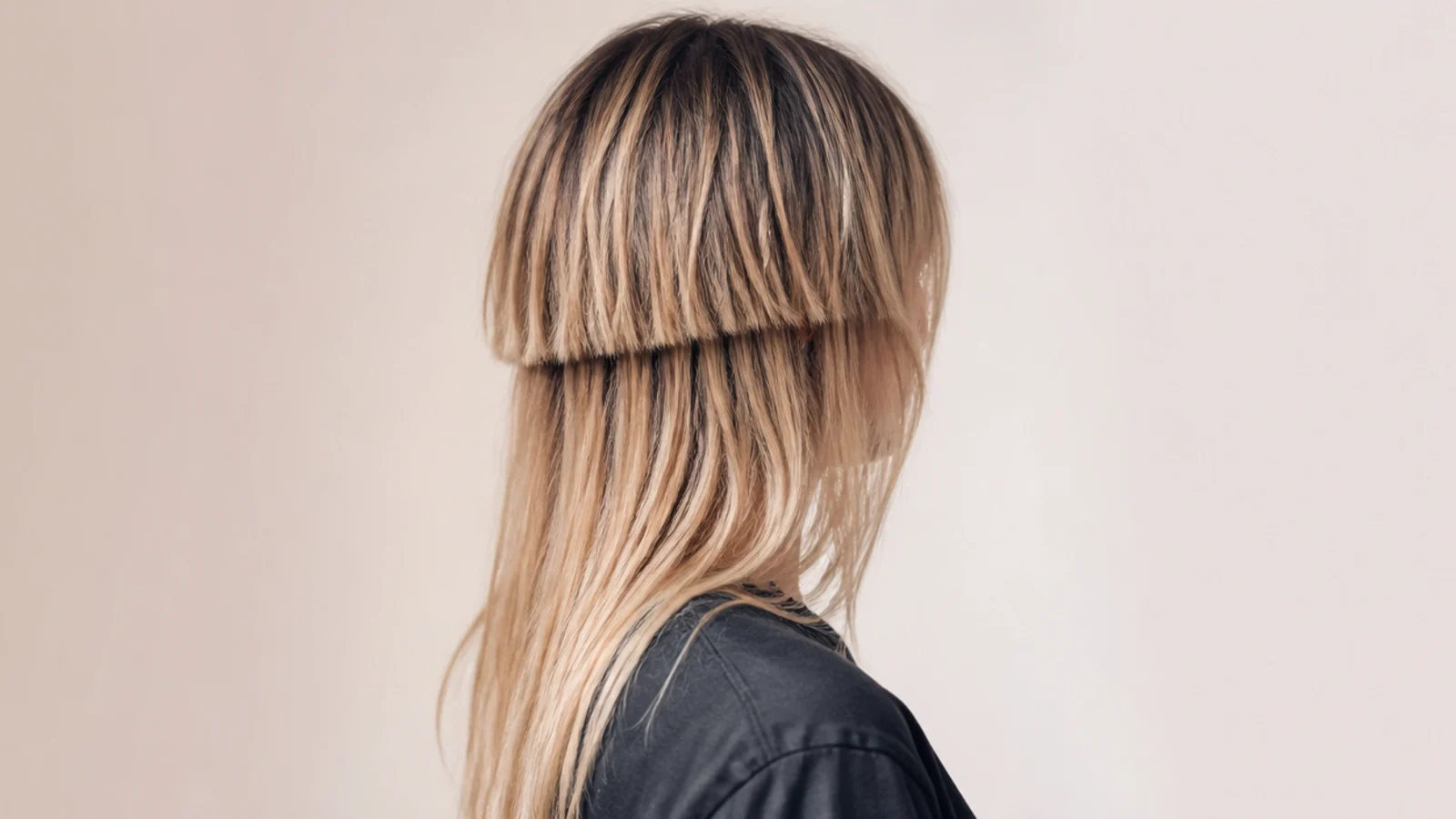 A roughly point cut top layer with separated ends over straight dark lengths