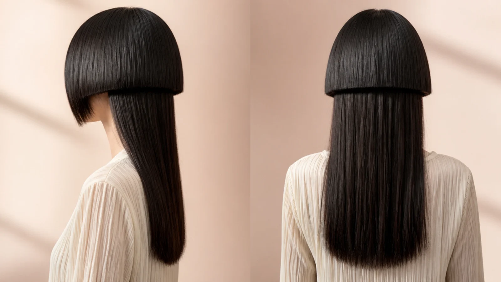 A glossy jet black bell with a razor sharp edge above straight black lengths