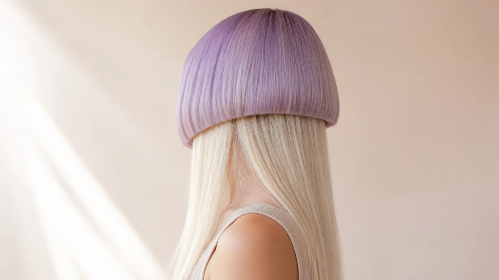 A pale lavender dome layer above untreated darker lengths in soft daylight